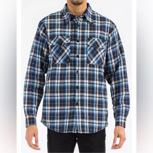BTC Outfitters Blue Plaid Quilted Flannel Long Sleeved Lined  Medium